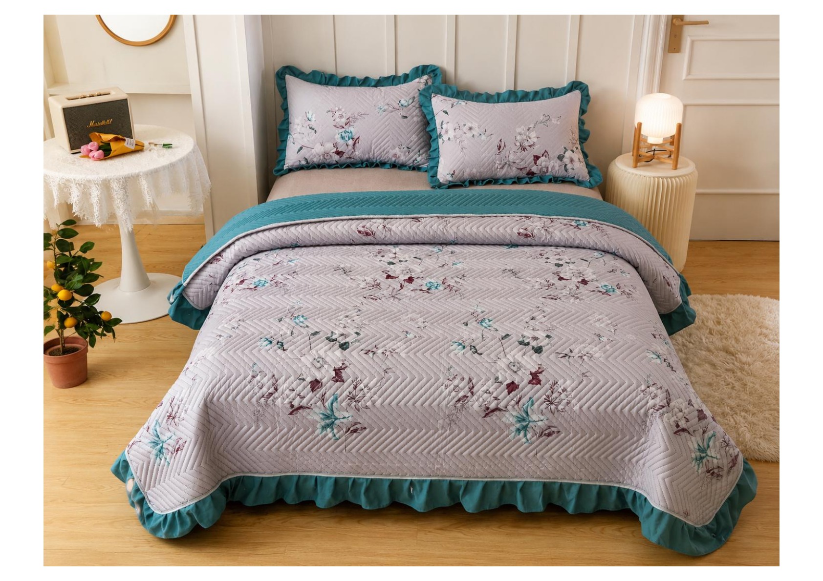 Viaan Collection Lavender Blossom Bed Cover Set - Lavender thumbnail