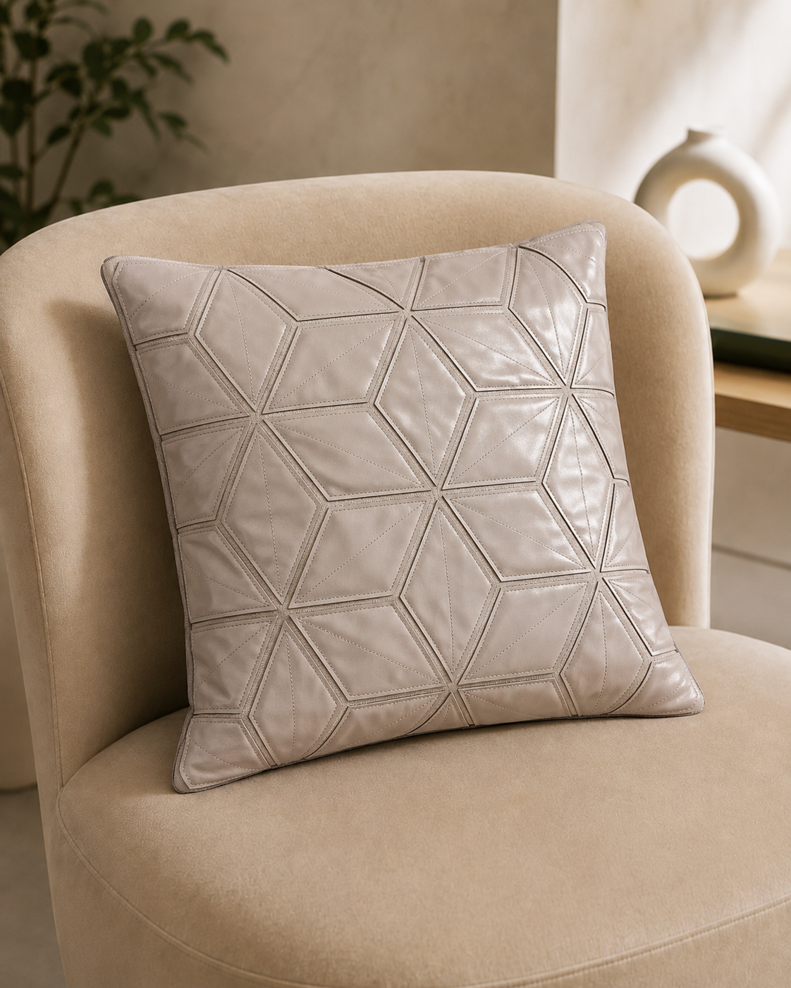Geometric Panel Textured Pillow Cover - Ivory thumbnail