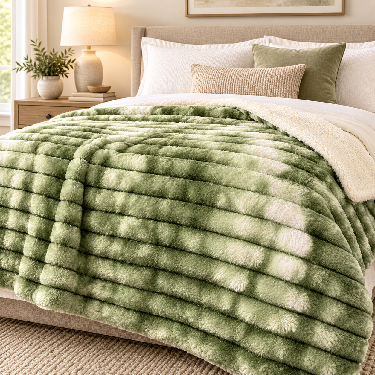 Green & White Rabbit Fur A.C. Blanket - Green & White thumbnail