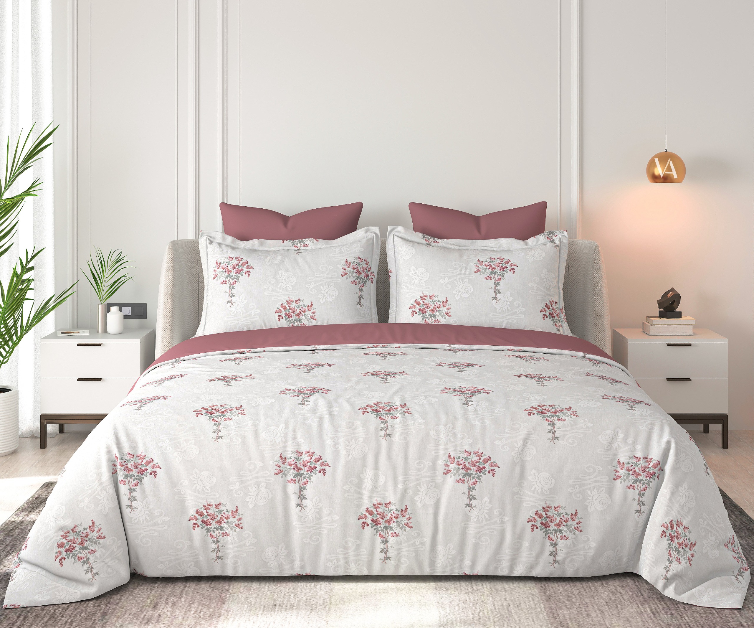 Floral Bliss Ivory Blush Pink Floral Cotton King-Size Bedsheet Set - Ivory Blush Pink thumbnail