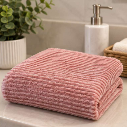 Premium Ribbed Bath & Hand Towel Set – Salmon Pink thumbnail