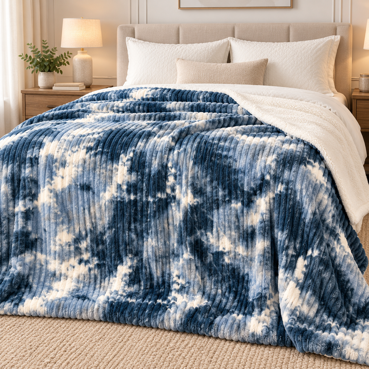 Blue & White Rabbit Fur A.C. Blanket thumbnail