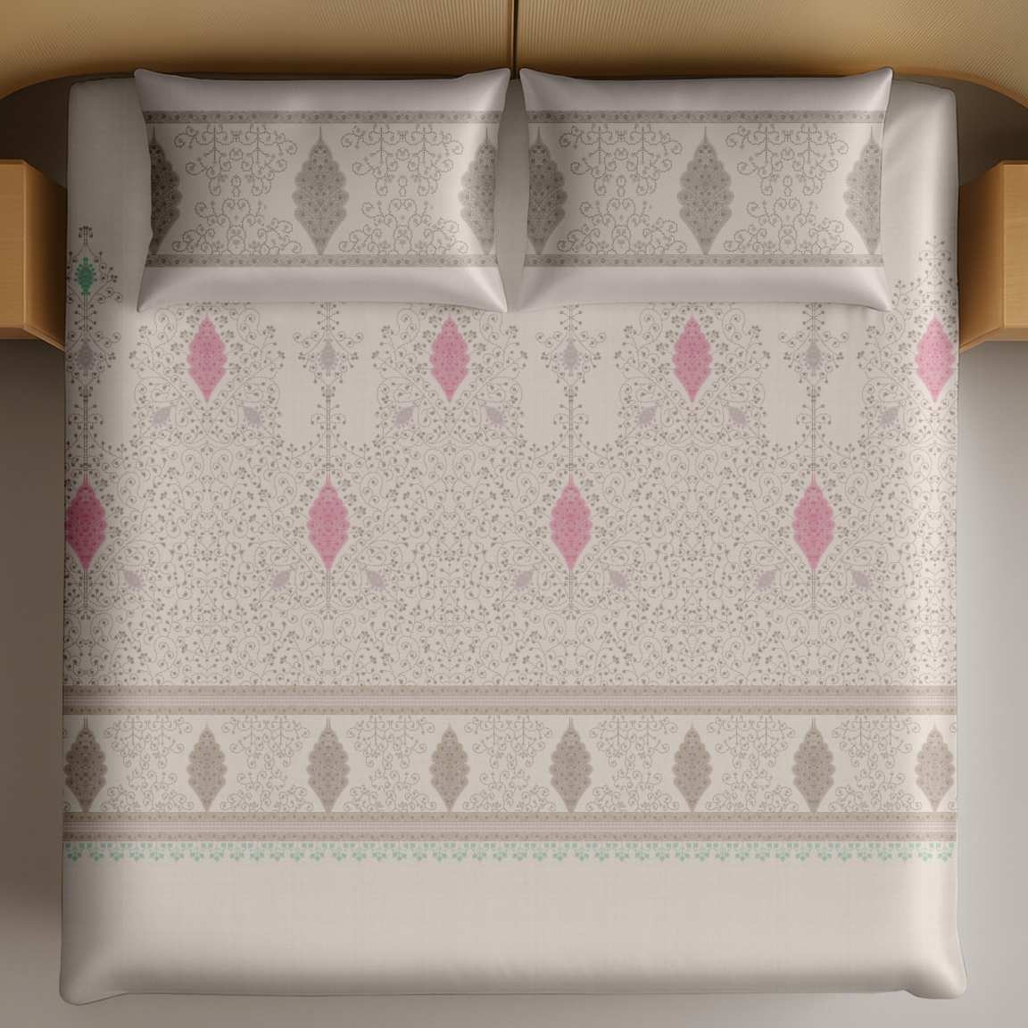 Artistry of India King-Size Bedsheet Set - Ivory Pink thumbnail