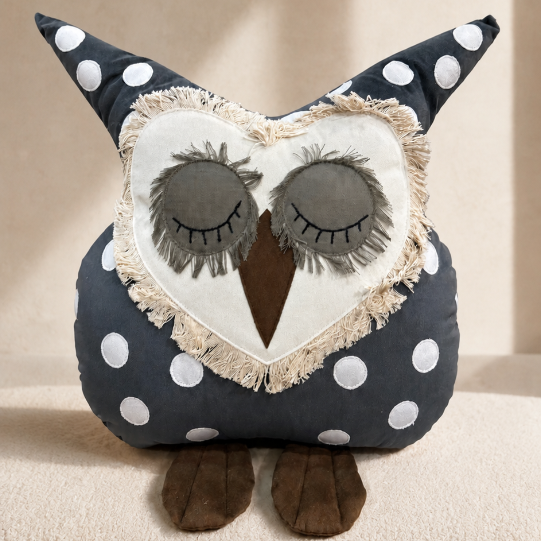 Sleepy Polka Owl Kids Cushion - Charcoal Grey thumbnail