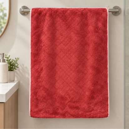 Premium Cotton Microfiber Bath & Hand Towel Set – Coral Red - Coral Red thumbnail