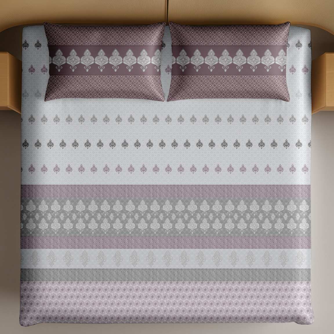 Artistry of India King-Size Bedsheet Set - Ivory Mauve thumbnail