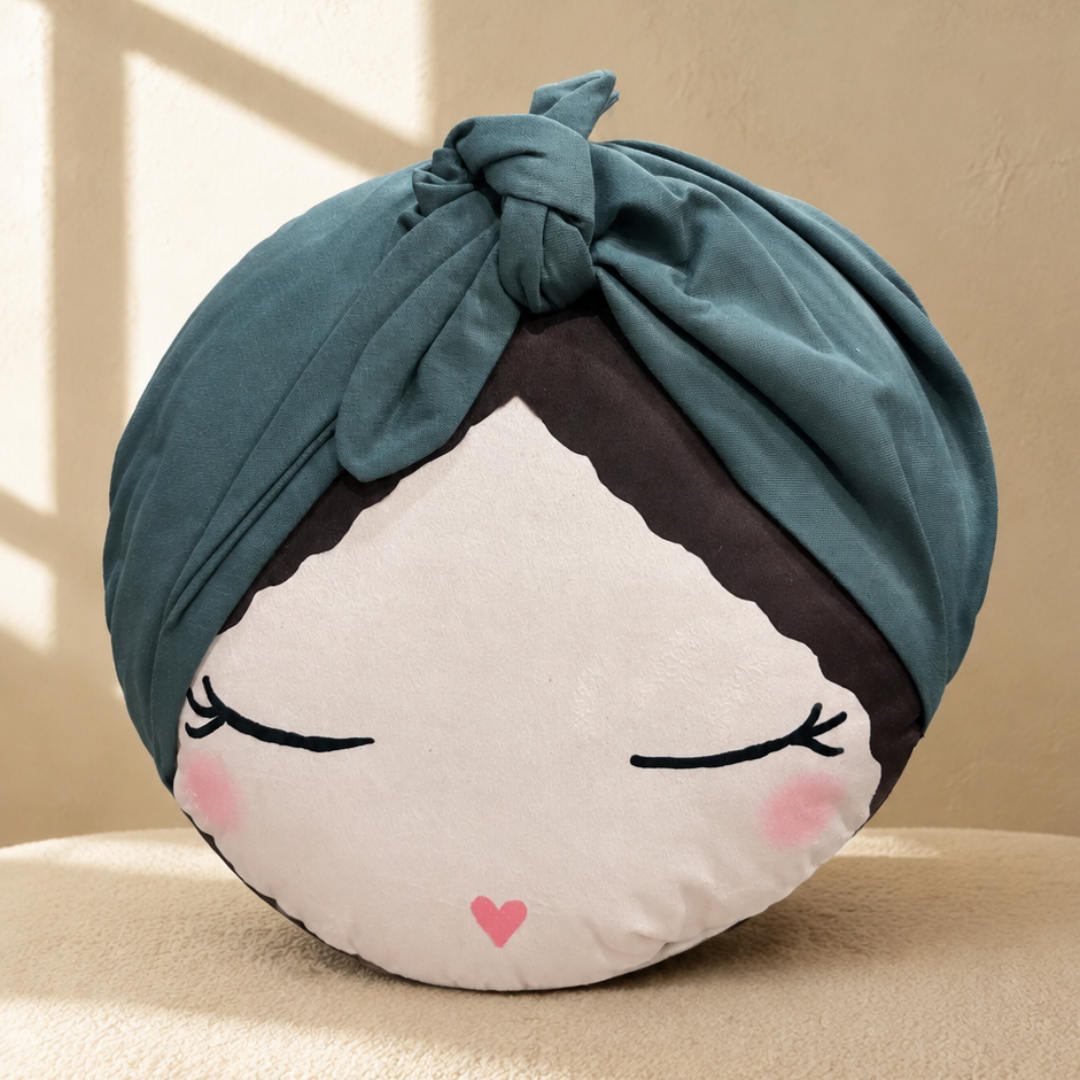 Sweet Dream Girl Face Cushion - Teal Cream thumbnail