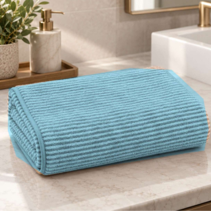 Premium Ribbed Bath & Hand Towel Set – Sky Blue thumbnail
