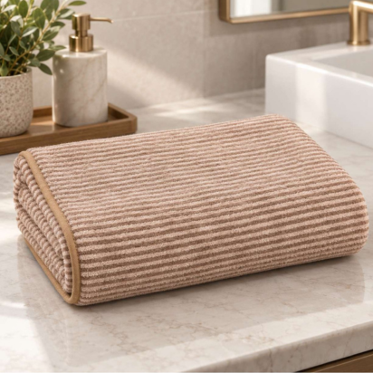 Premium Ribbed Bath & Hand Towel Set – Camel Beige thumbnail