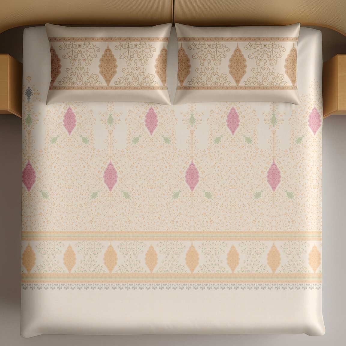Artistry of India King-Size Bedsheet Set - Ivory Peach thumbnail