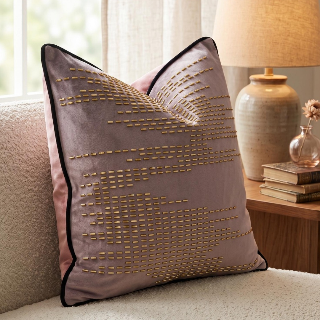 Abstract Cascade Embellished Pillow Cover - Taupe Grey thumbnail