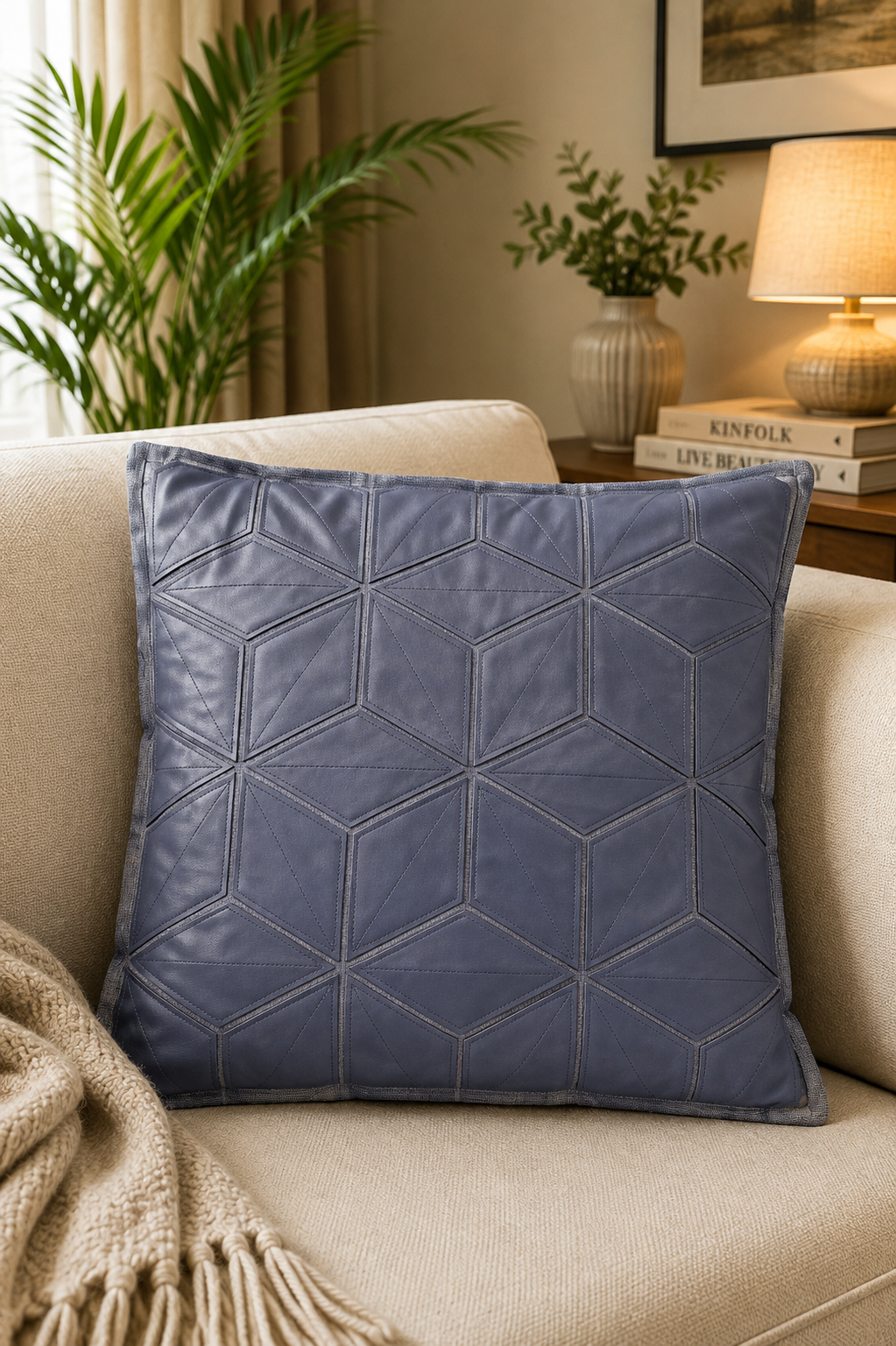 Geometric Panel Textured Pillow Cover - Slate Blue thumbnail
