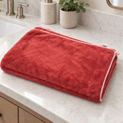 Premium Cotton Microfiber Bath & Hand Towel Set – Coral Red thumbnail
