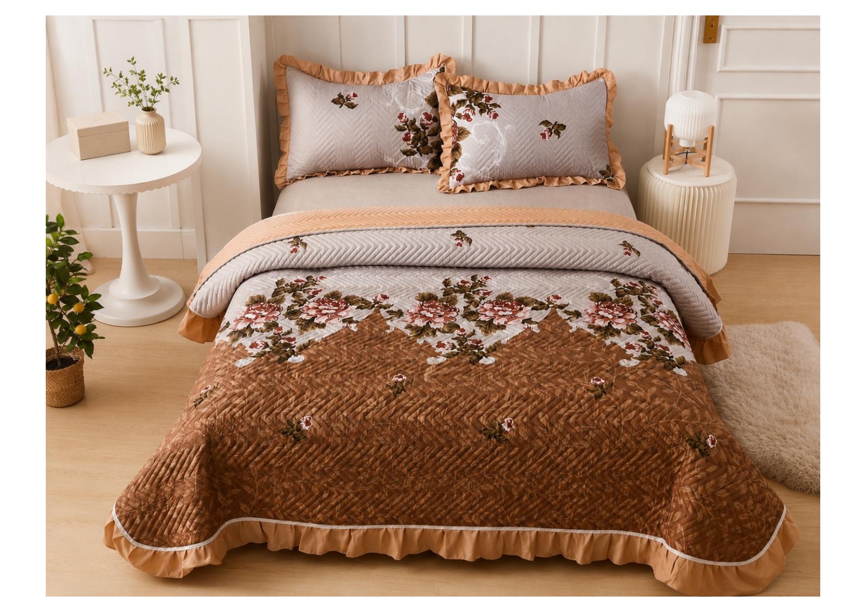 Viaan Collection Mocha Rose Bed Cover Set - Mocha Brown thumbnail
