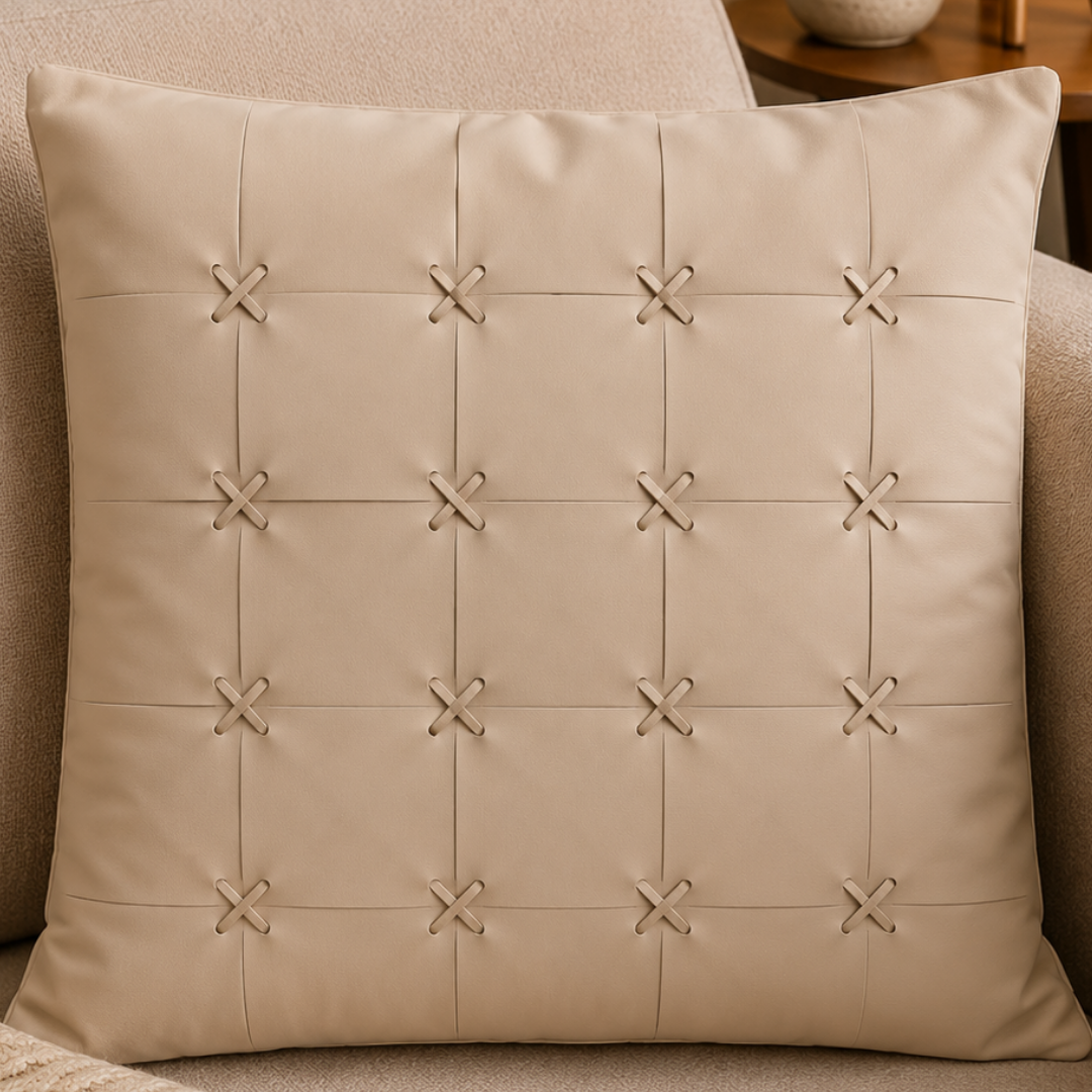 Cross-Tufted Grid Pillow Cover - Ivory Beige thumbnail