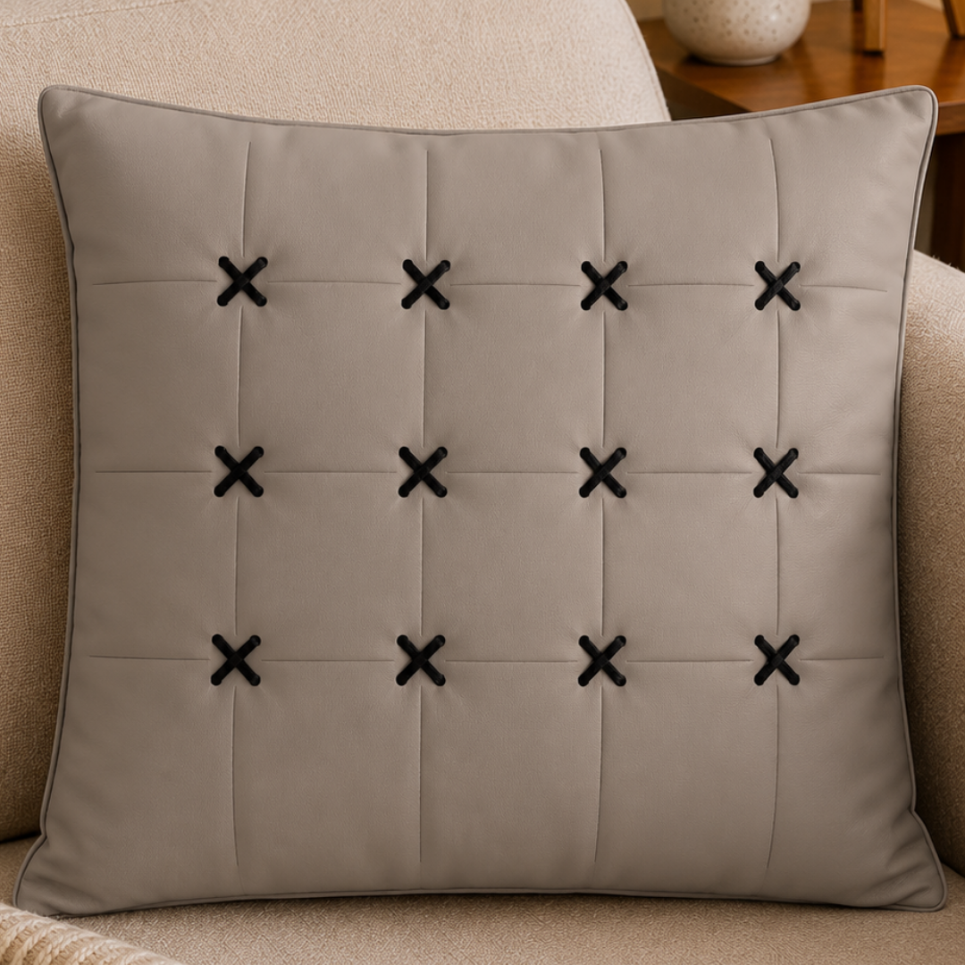 Cross-Tufted Grid Pillow Cover - Taupe Grey thumbnail