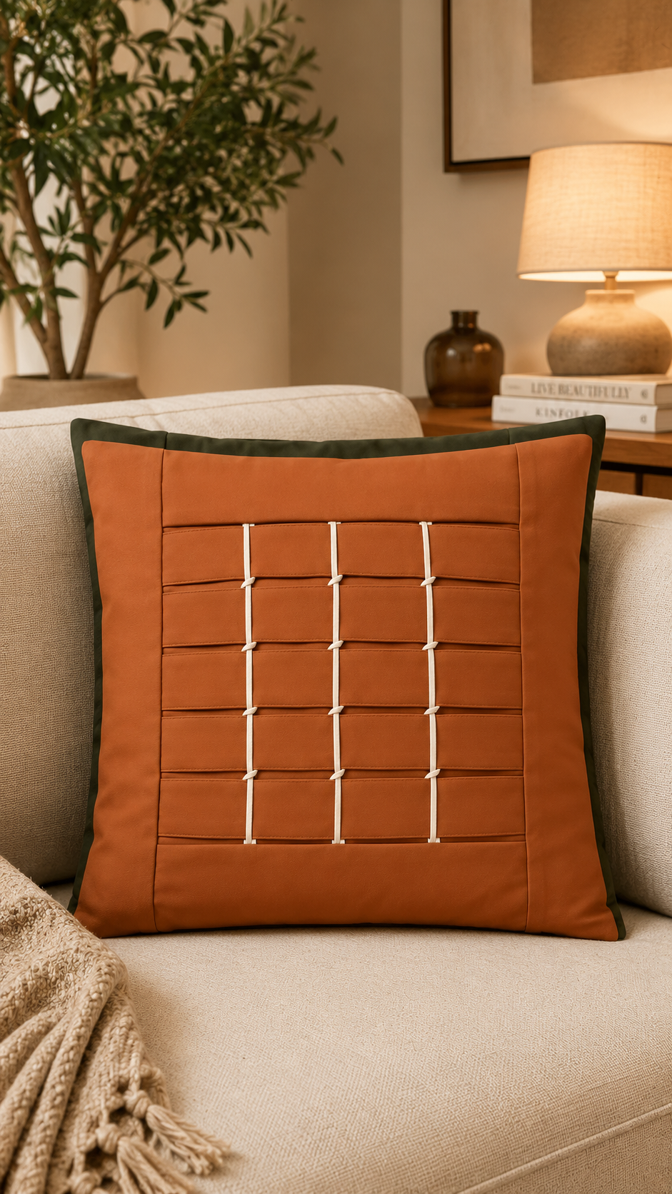 Woven Grid Panel Pillow Cover - Burnt Orange thumbnail