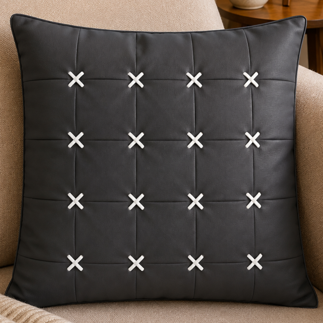 Cross-Tufted Grid Pillow Cover - Charcoal Grey thumbnail