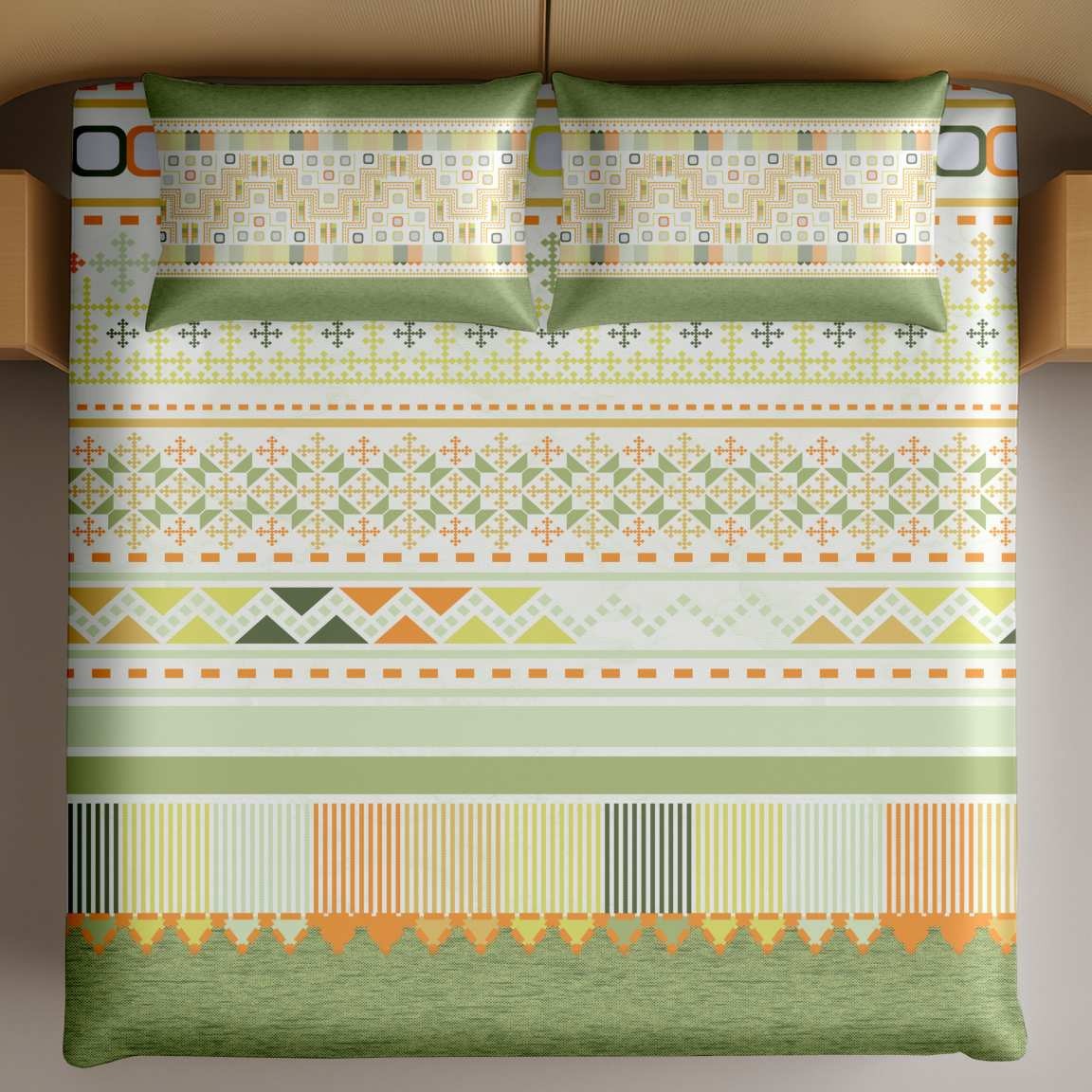 Artistry of India King-Size Bedsheet Set - Ivory Green thumbnail