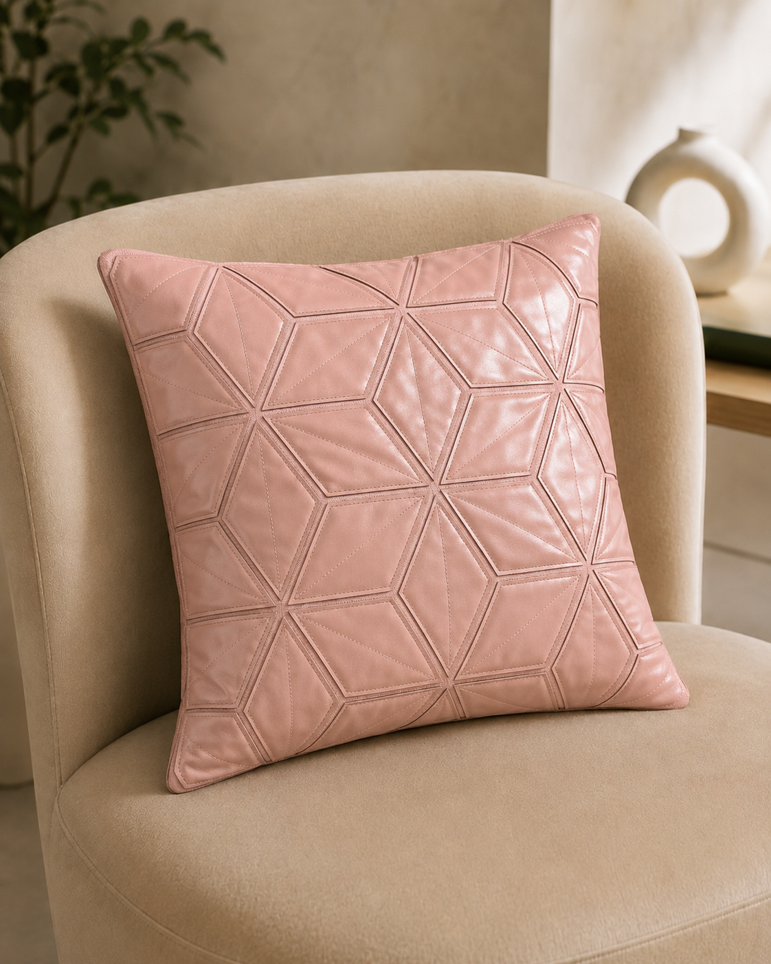 Geometric Panel Textured Pillow Cover - Blush Pink thumbnail