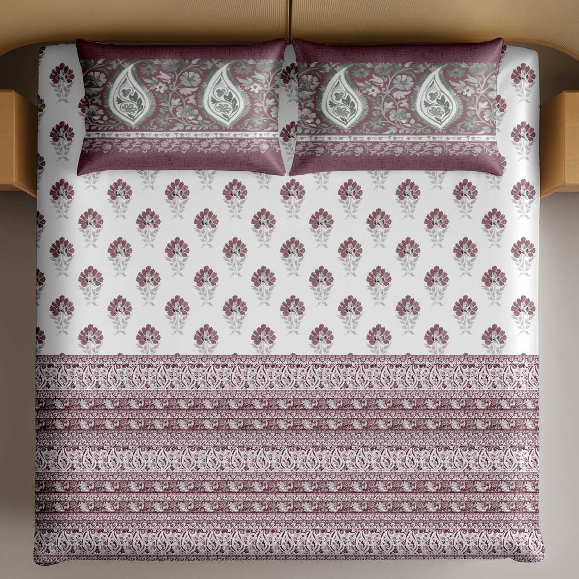 Artistry of India King-Size Bedsheet Set - Ivory Maroon thumbnail