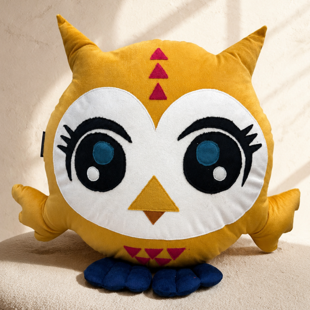 Sunny Owl Kids Character Cushion - Mustard Yellow thumbnail