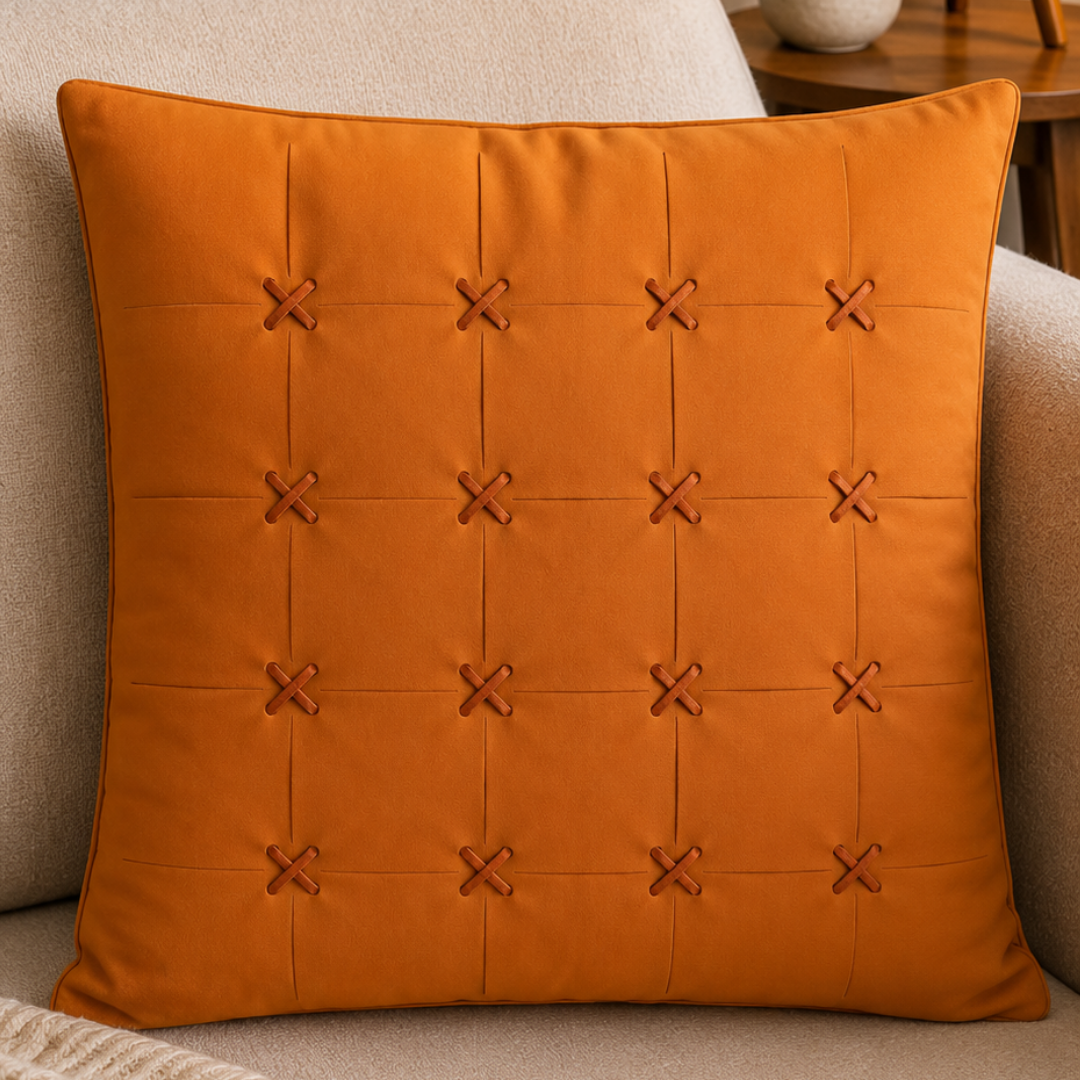Cross-Tufted Grid Pillow Cover - Burnt Orange thumbnail