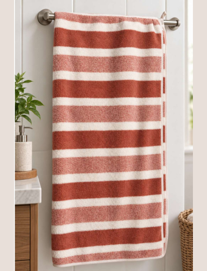 Premium Striped Bath & Hand Towel Set – Terracotta & White - Terracotta & White thumbnail