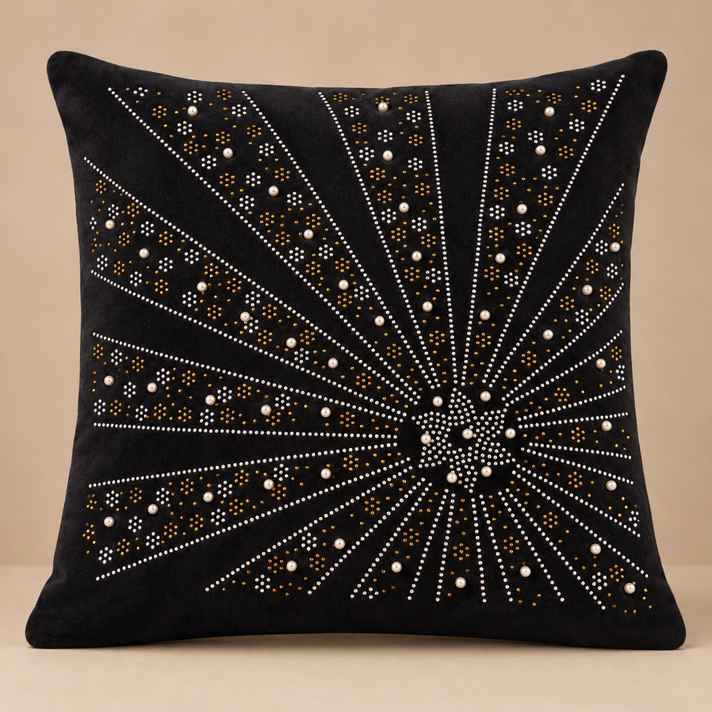 Radiant Burst Embellished Cushion Cover - Classic Black thumbnail