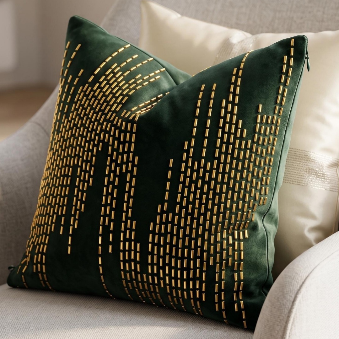 Abstract Cascade Embellished Pillow Cover - Emerald Green thumbnail
