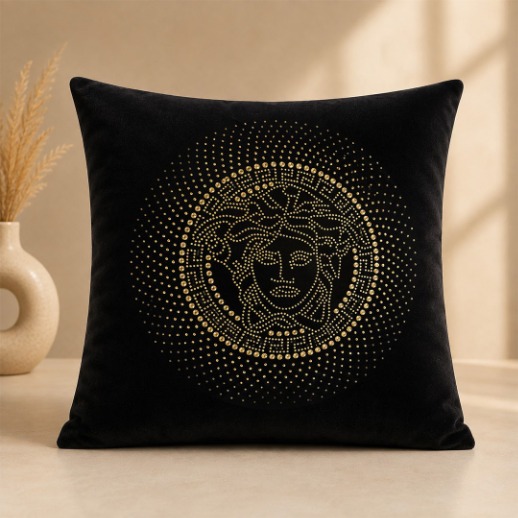 Luxury Medusa Embroidered Cushion - Black thumbnail