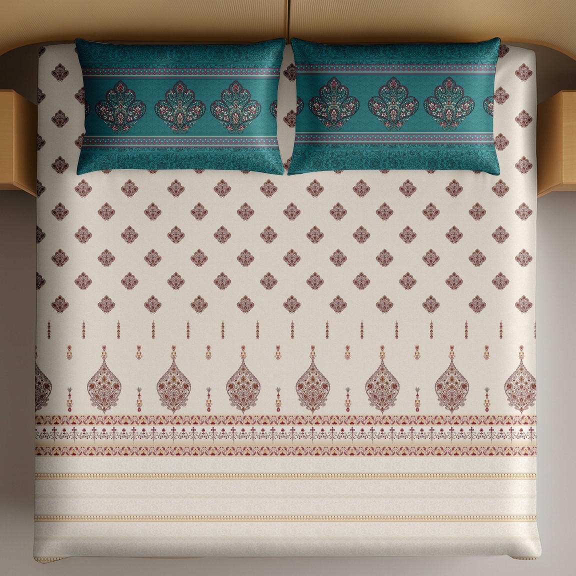 Artistry of India Traditional King-Size Bedsheet Set - Ivory Multicolor thumbnail
