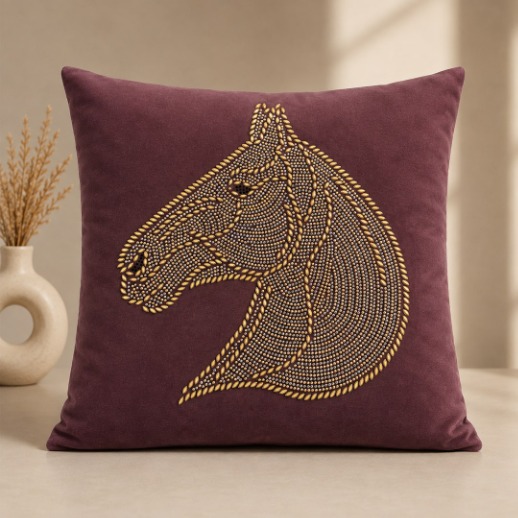 Embroidered Horse Cushion - Maroon thumbnail