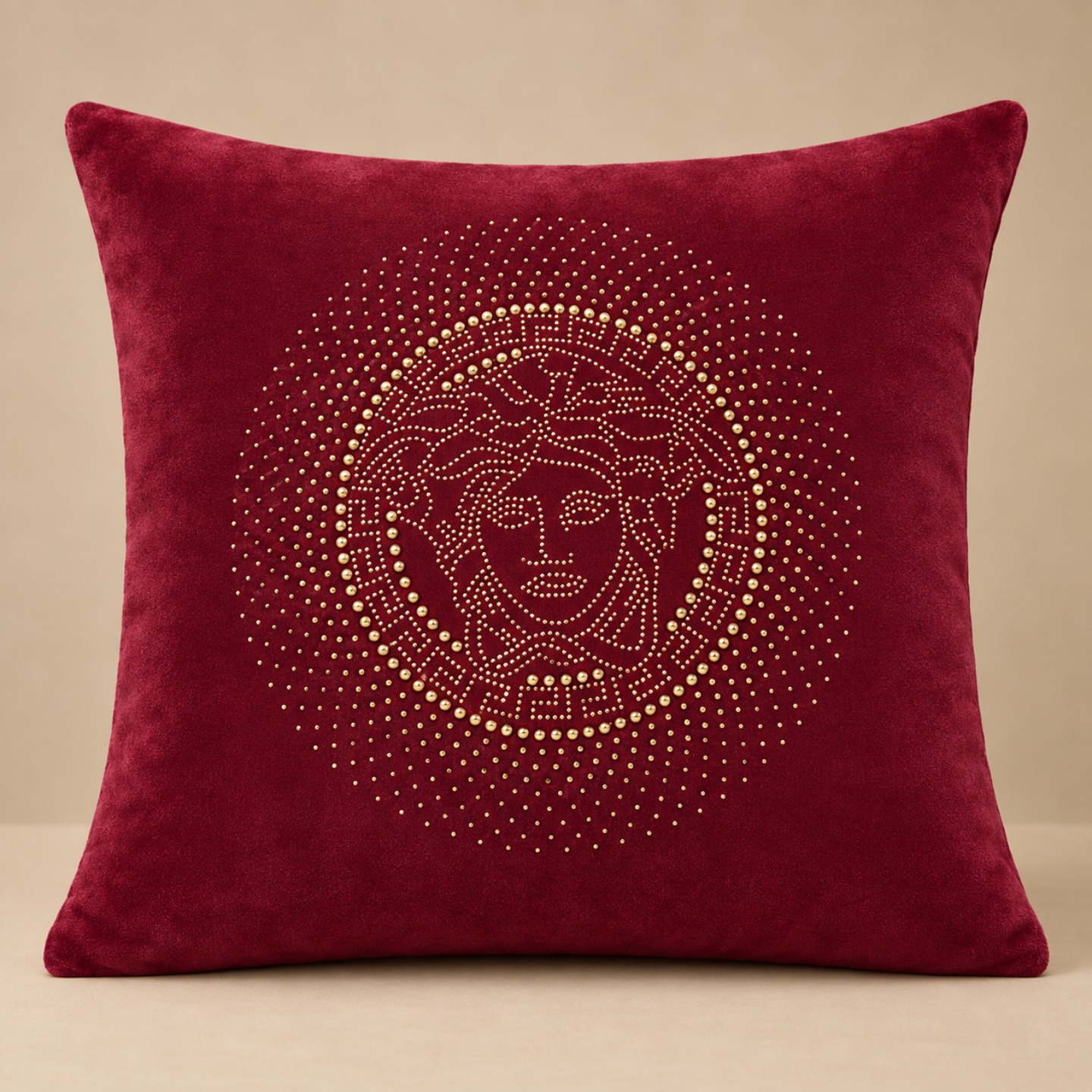 Luxury Medusa Stonework Velvet Cushion Cover - Ruby Red thumbnail