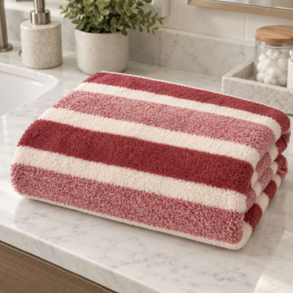 Premium Striped Bath Towel – Burgundy & White - Burgundy & White thumbnail