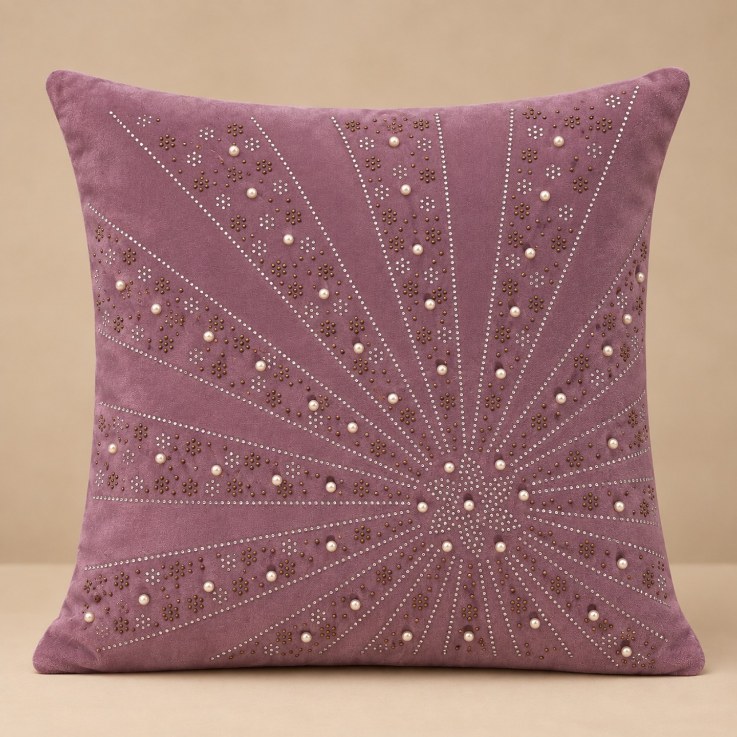 Radiant Burst Embellished Cushion Cover - Dusty Mauve thumbnail