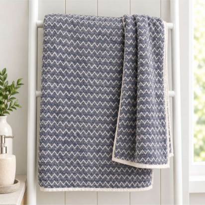 Premium Chevron Bath & Hand Towel Set – Slate Blue & White - Slate Blue & White thumbnail