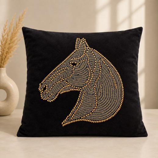 Embroidered Horse Cushion - Black thumbnail