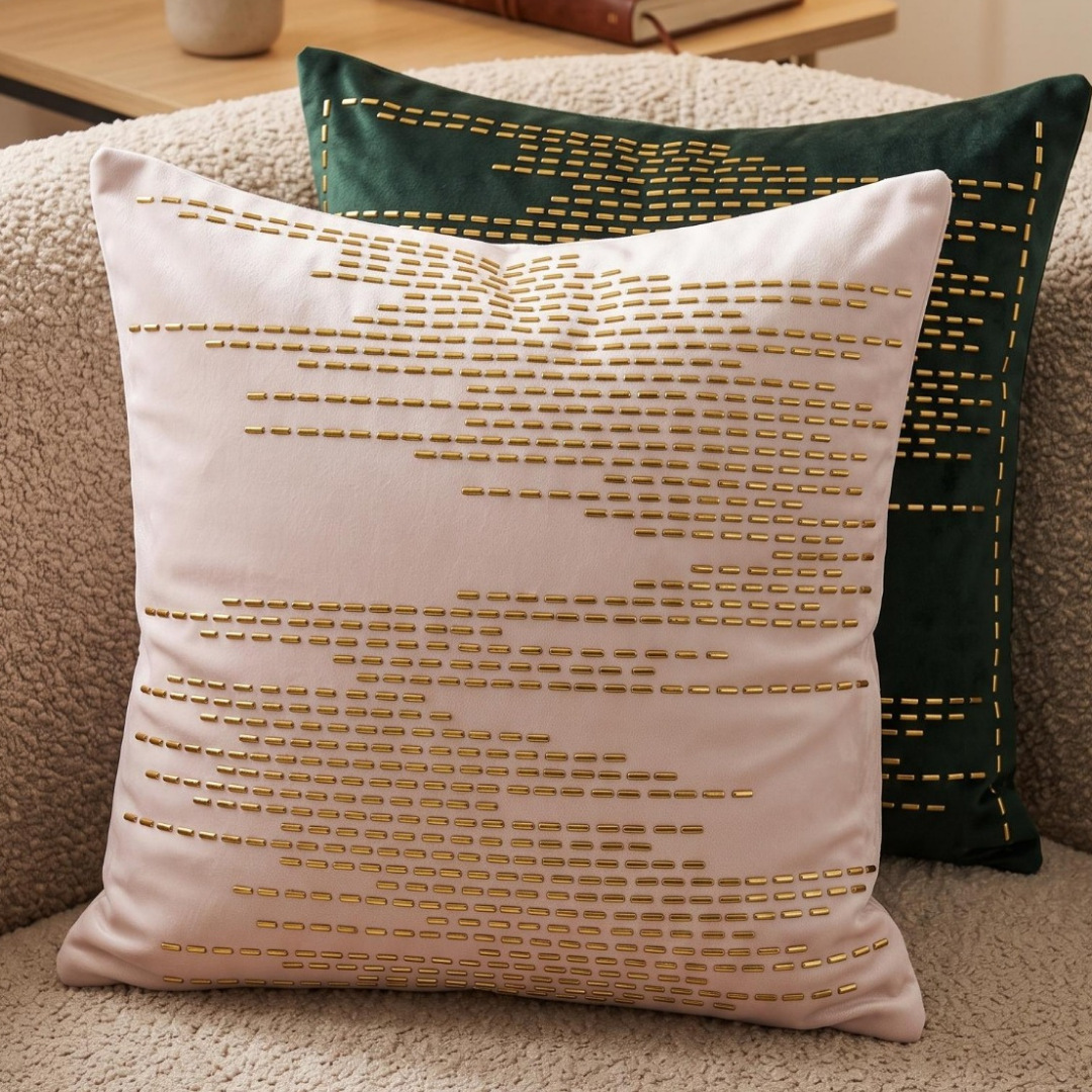 Abstract Cascade Embellished Pillow Cover - Ivory White thumbnail