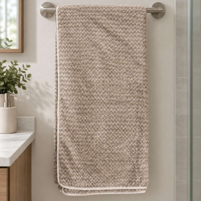 Premium Chevron Bath & Hand Towel Set – Beige - Beige thumbnail