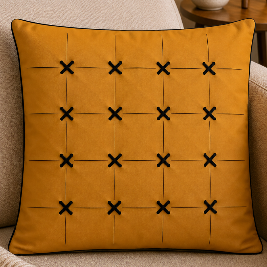 Cross-Tufted Grid Pillow Cover - Mustard Yellow thumbnail