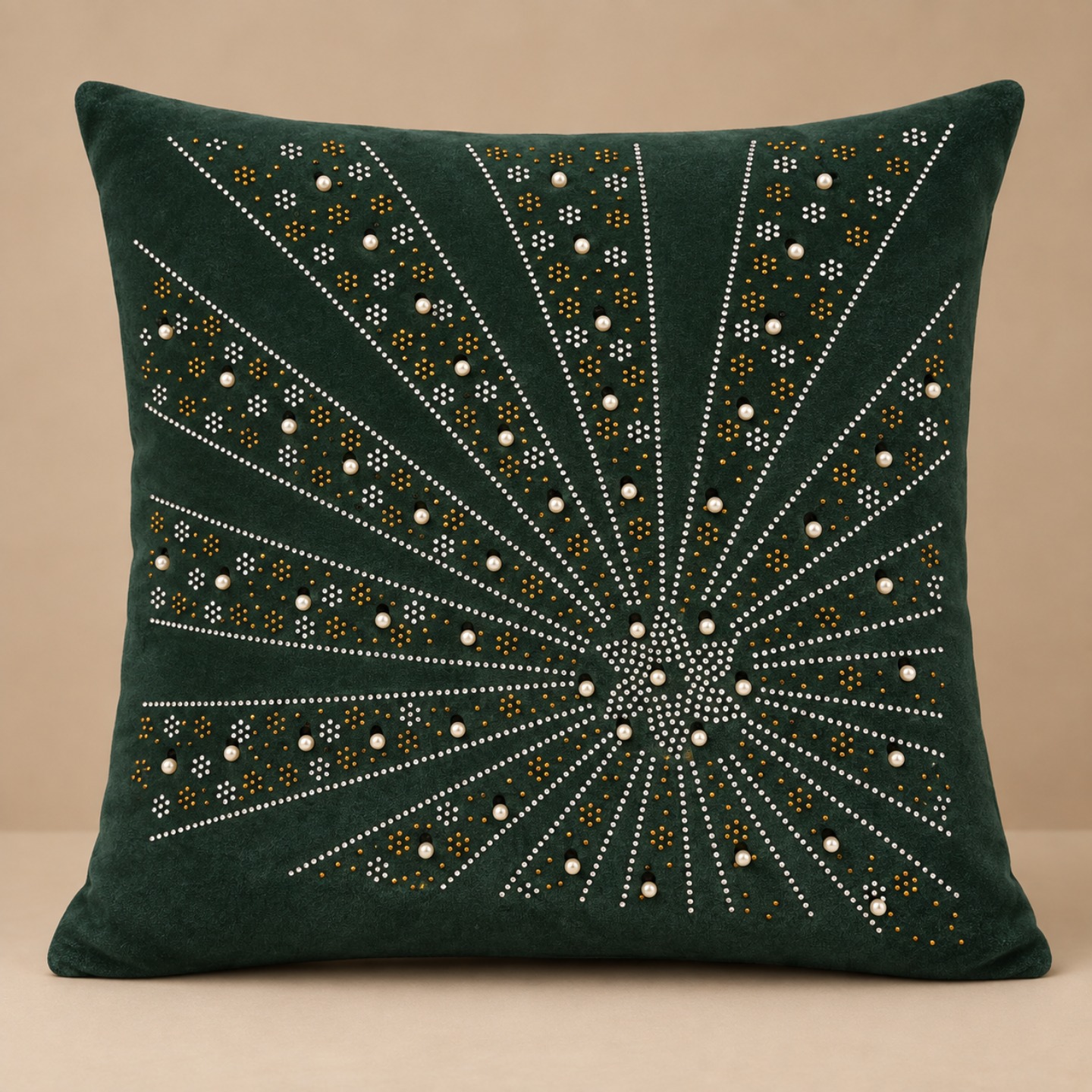 Radiant Burst Embellished Cushion Cover - Bottle Green thumbnail