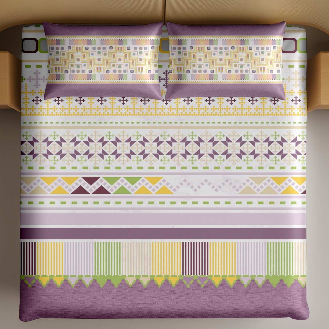 Artistry of India King-Size Bedsheet Set - Ivory Purple thumbnail