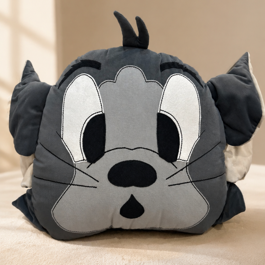 Playful Grey Cat Kids Cushion - Charcoal Grey thumbnail