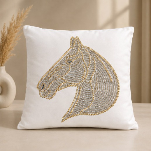 Embroidered Horse Cushion - White thumbnail