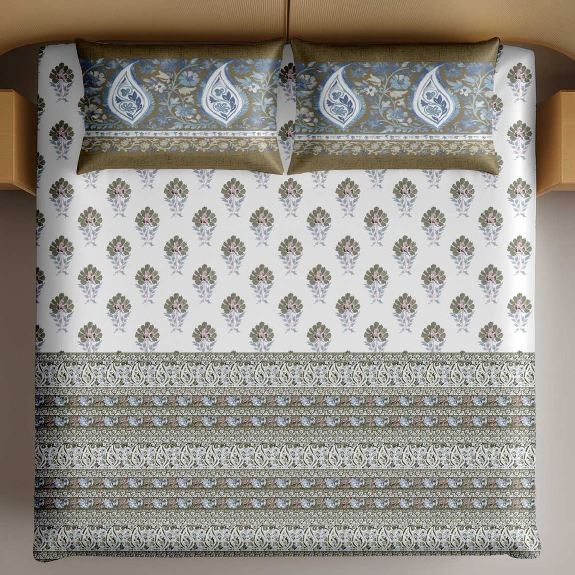Artistry of India King-Size Bedsheet Set - Ivory Khaki thumbnail