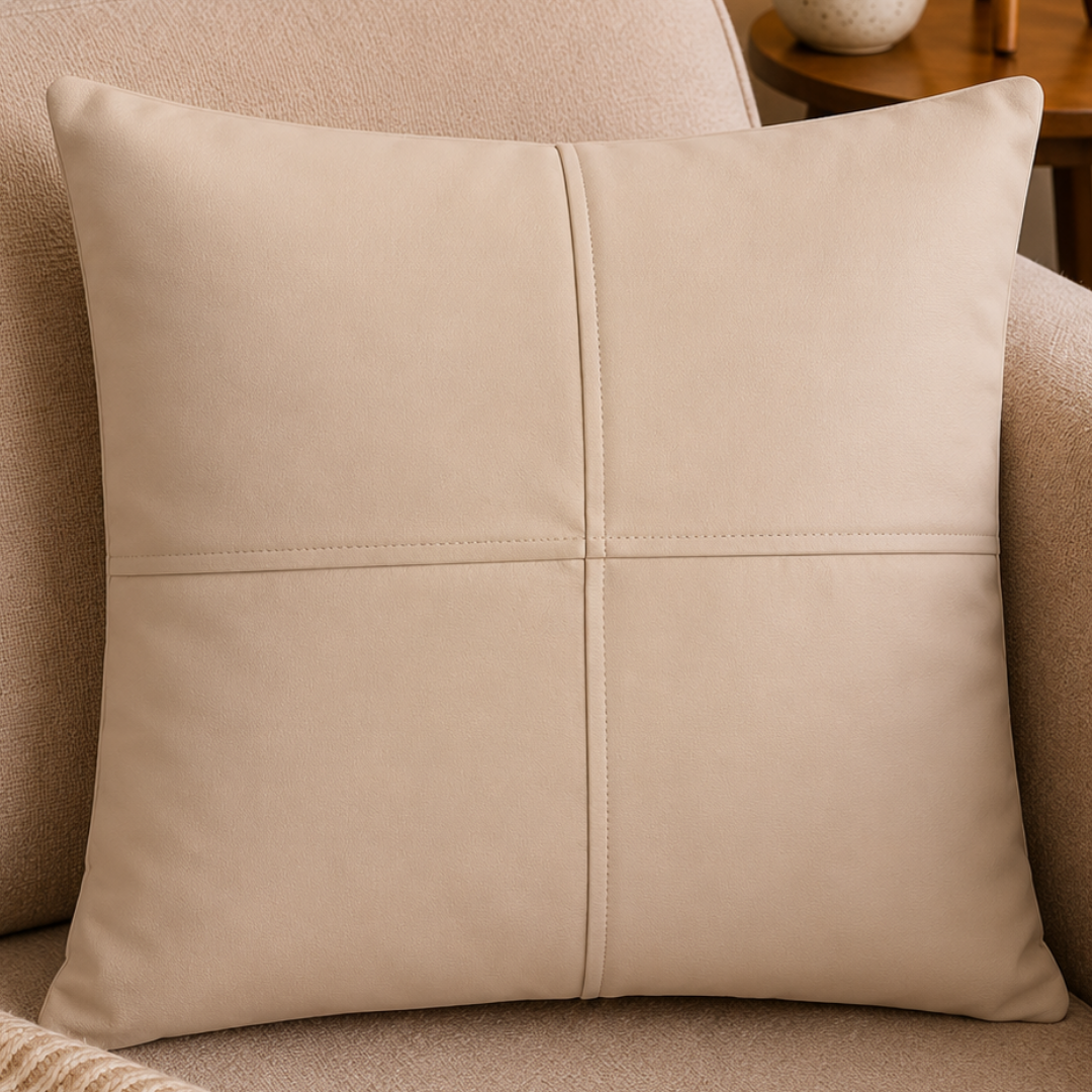 Minimal Cross Panel Pillow Cover - Ivory Beige thumbnail