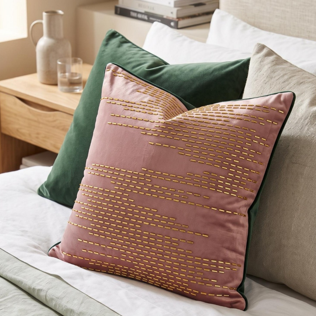 Abstract Cascade Embellished Pillow Cover - Dusty Rose thumbnail