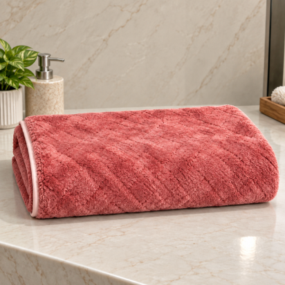 Premium Textured Bath & Hand Towel Set – Dusty Rose thumbnail