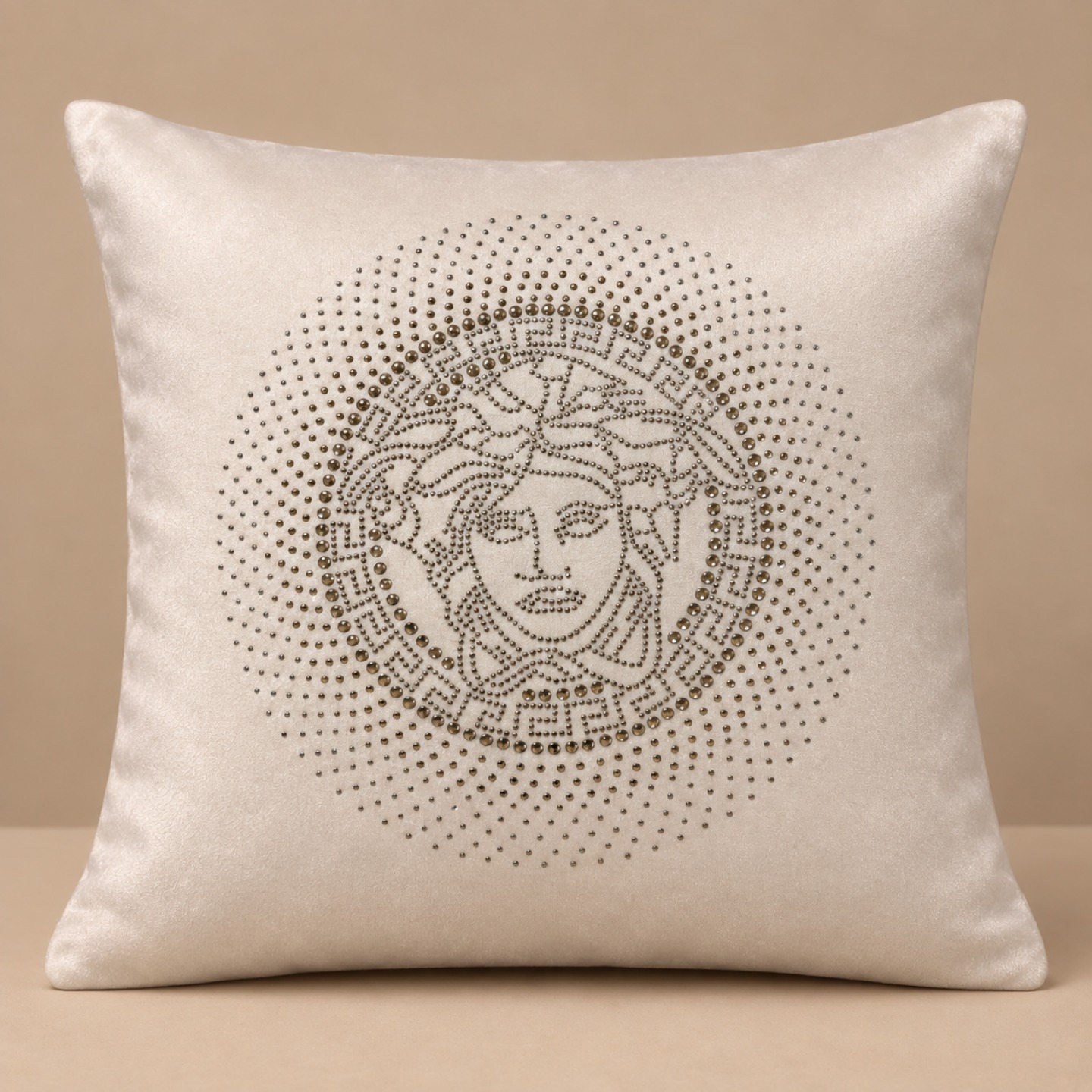 Luxury Medusa Stonework Velvet Cushion Cover - Pearl Cream thumbnail
